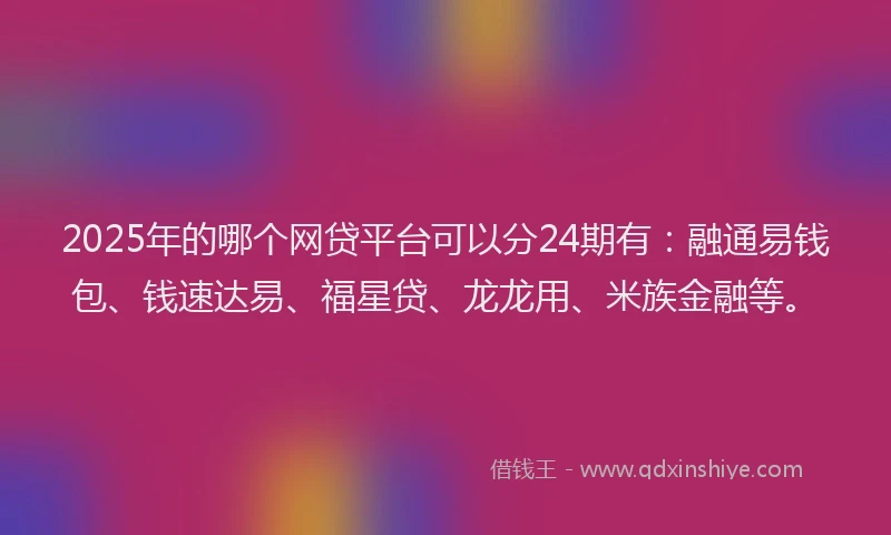 2025年的哪个网贷平台可以分24期有：融通易钱包、钱速达易、福星贷、龙龙用、米族金融等。