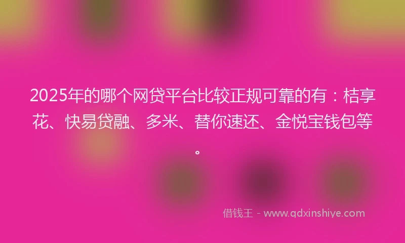 2025年的哪个网贷平台比较正规可靠的有：桔享花、快易贷融、多米、替你速还、金悦宝钱包等。