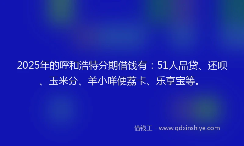 2025年的呼和浩特分期借钱有：51人品贷、还呗、玉米分、羊小咩便荔卡、乐享宝等。