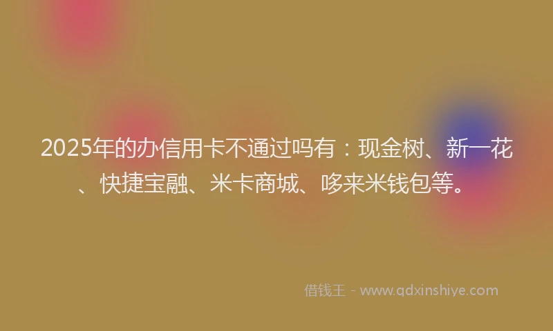2025年的办信用卡不通过吗有：现金树、新一花、快捷宝融、米卡商城、哆来米钱包等。