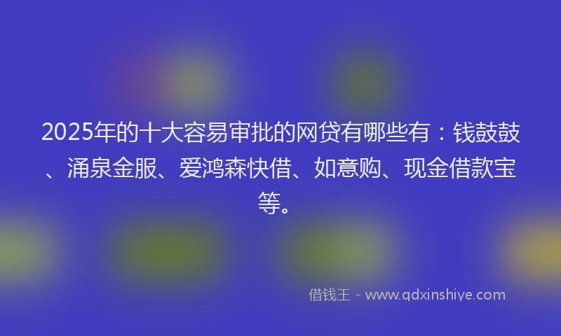2025年的十大容易审批的网贷有哪些有：钱鼓鼓、涌泉金服、爱鸿森快借、如意购、现金借款宝等。