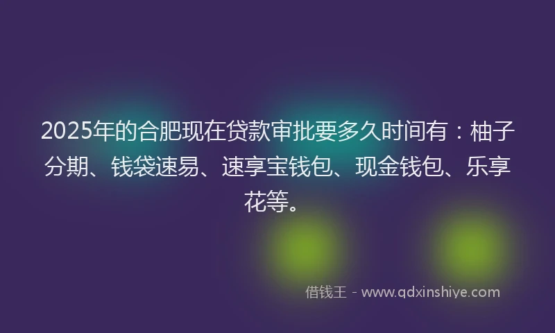 2025年的合肥现在贷款审批要多久时间有：柚子分期、钱袋速易、速享宝钱包、现金钱包、乐享花等。