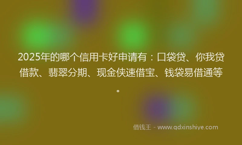 2025年的哪个信用卡好申请有：口袋贷、你我贷借款、翡翠分期、现金侠速借宝、钱袋易借通等。