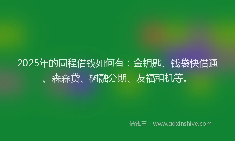 2025年的同程借钱如何有：金钥匙、钱袋快借通、森森贷、树融分期、友福租机等。