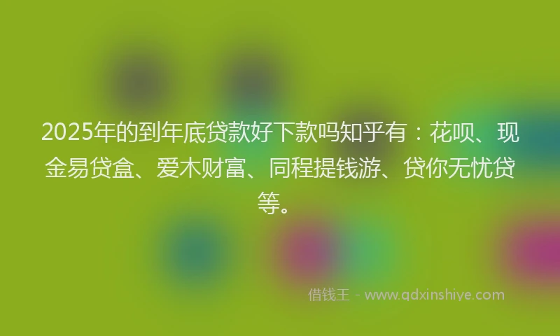 2025年的到年底贷款好下款吗知乎有：花呗、现金易贷盒、爱木财富、同程提钱游、贷你无忧贷等。