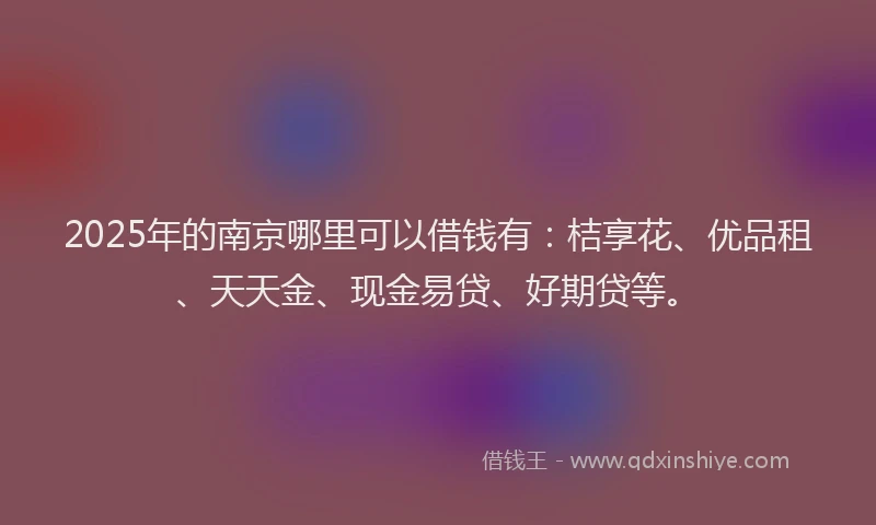 2025年的南京哪里可以借钱有：桔享花、优品租、天天金、现金易贷、好期贷等。