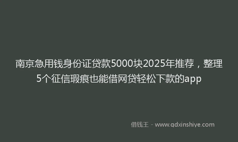 南京急用钱身份证贷款5000块2025年推荐，整理5个征信瑕疵也能借网贷轻松下款的app