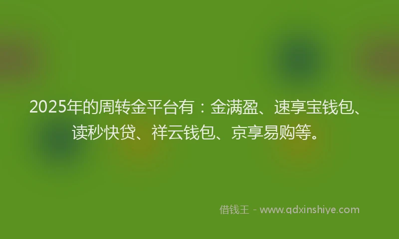 2025年的周转金平台有：金满盈、速享宝钱包、读秒快贷、祥云钱包、京享易购等。