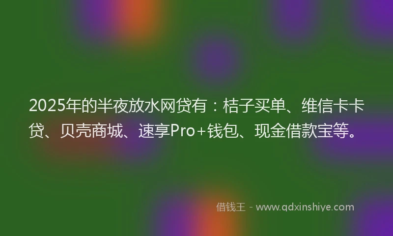 2025年的半夜放水网贷有：桔子买单、维信卡卡贷、贝壳商城、速享Pro+钱包、现金借款宝等。