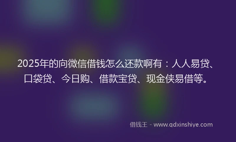2025年的向微信借钱怎么还款啊有：人人易贷、口袋贷、今日购、借款宝贷、现金侠易借等。