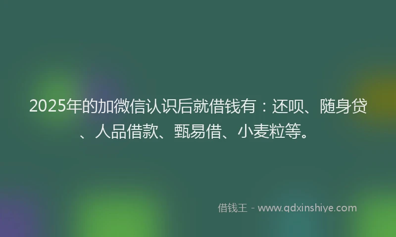 2025年的加微信认识后就借钱有：还呗、随身贷、人品借款、甄易借、小麦粒等。