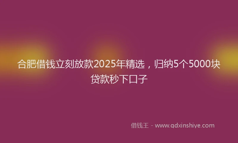 合肥借钱立刻放款2025年精选，归纳5个5000块贷款秒下口子