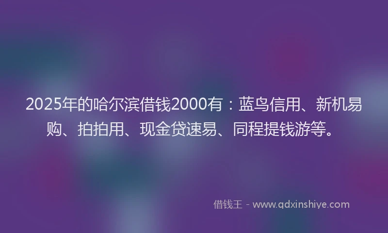 2025年的哈尔滨借钱2000有：蓝鸟信用、新机易购、拍拍用、现金贷速易、同程提钱游等。