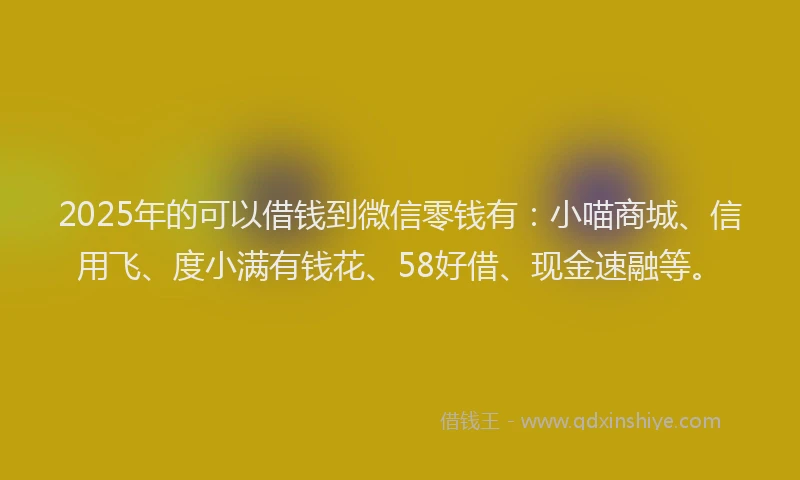 2025年的可以借钱到微信零钱有：小喵商城、信用飞、度小满有钱花、58好借、现金速融等。