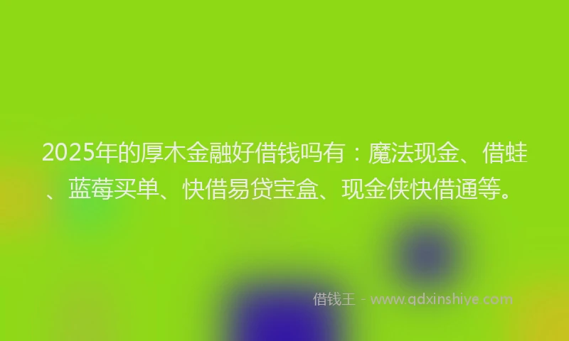 2025年的厚木金融好借钱吗有：魔法现金、借蛙、蓝莓买单、快借易贷宝盒、现金侠快借通等。