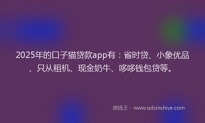 2025年的口子猫贷款app有：省时贷、小象优品、只从租机、现金奶牛、哆哆钱包贷等。