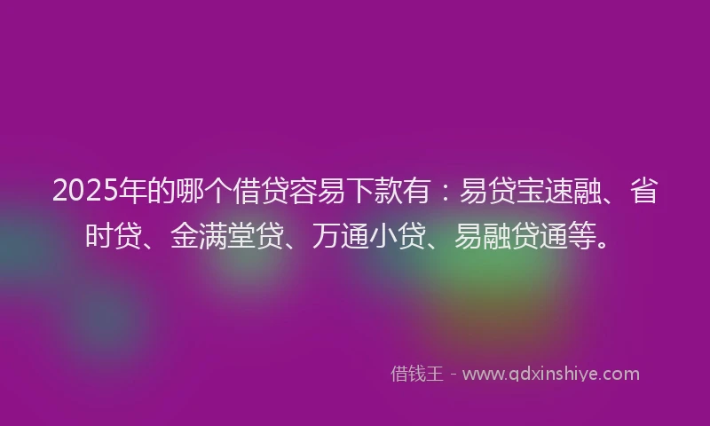 2025年的哪个借贷容易下款有：易贷宝速融、省时贷、金满堂贷、万通小贷、易融贷通等。