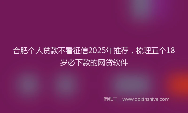 合肥个人贷款不看征信2025年推荐，梳理五个18岁必下款的网贷软件