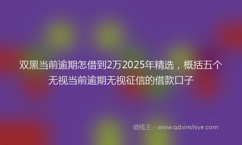 双黑当前逾期怎借到2万2025年精选，概括五个无视当前逾期无视征信的借款口子