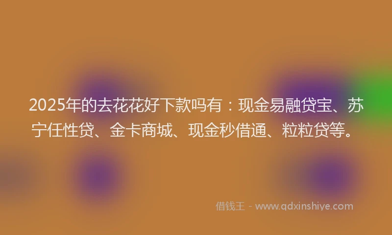 2025年的去花花好下款吗有：现金易融贷宝、苏宁任性贷、金卡商城、现金秒借通、粒粒贷等。