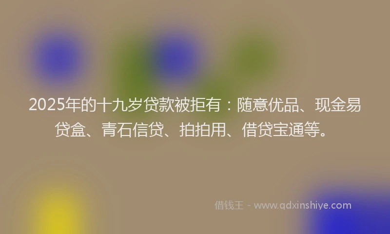 2025年的十九岁贷款被拒有：随意优品、现金易贷盒、青石信贷、拍拍用、借贷宝通等。