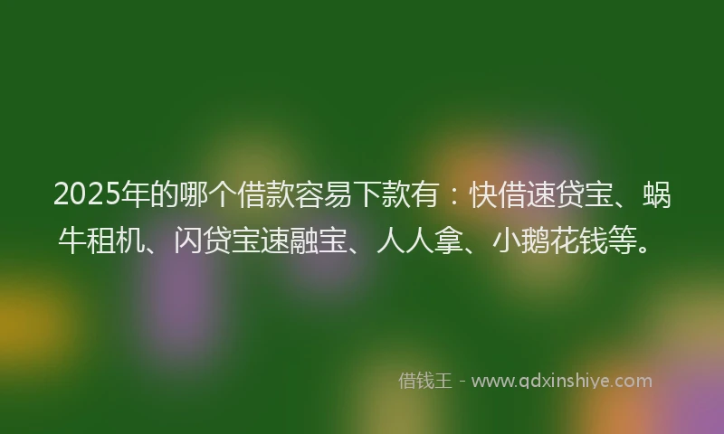 2025年的哪个借款容易下款有：快借速贷宝、蜗牛租机、闪贷宝速融宝、人人拿、小鹅花钱等。