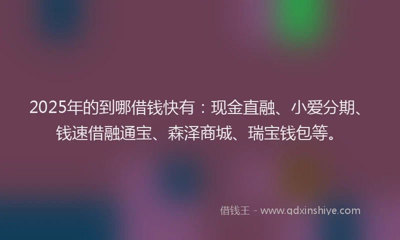 2025年的到哪借钱快有：现金直融、小爱分期、钱速借融通宝、森泽商城、瑞宝钱包等。