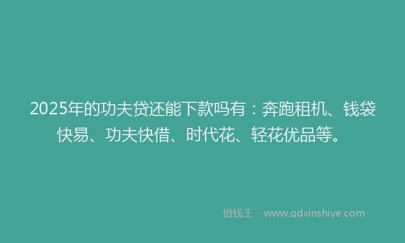 2025年的功夫贷还能下款吗有：奔跑租机、钱袋快易、功夫快借、时代花、轻花优品等。