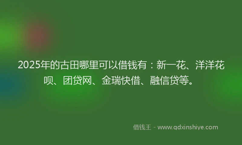 2025年的古田哪里可以借钱有：新一花、洋洋花呗、团贷网、金瑞快借、融信贷等。