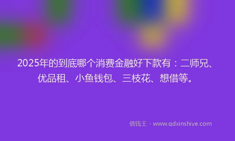 2025年的到底哪个消费金融好下款有：二师兄、优品租、小鱼钱包、三枝花、想借等。