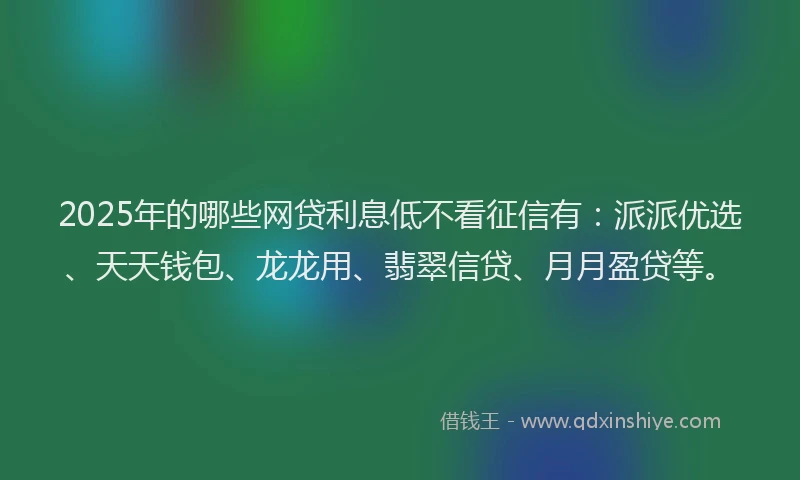 2025年的哪些网贷利息低不看征信有：派派优选、天天钱包、龙龙用、翡翠信贷、月月盈贷等。