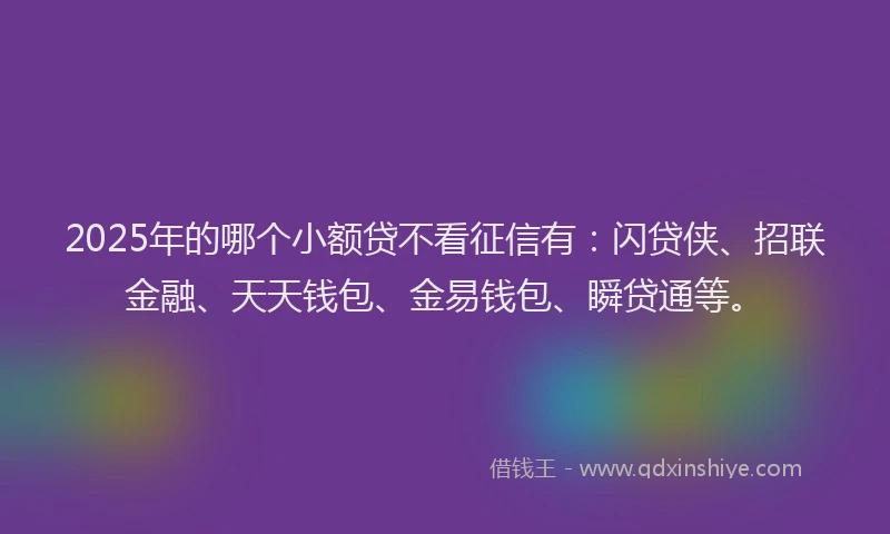 2025年的哪个小额贷不看征信有：闪贷侠、招联金融、天天钱包、金易钱包、瞬贷通等。