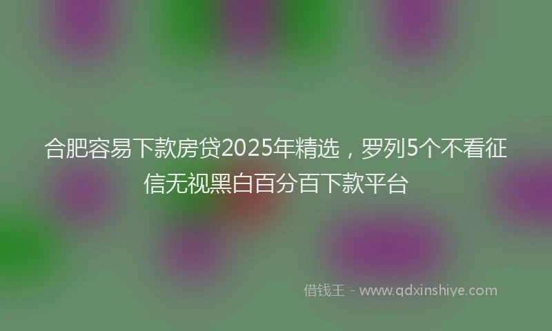 合肥容易下款房贷2025年精选，罗列5个不看征信无视黑白百分百下款平台