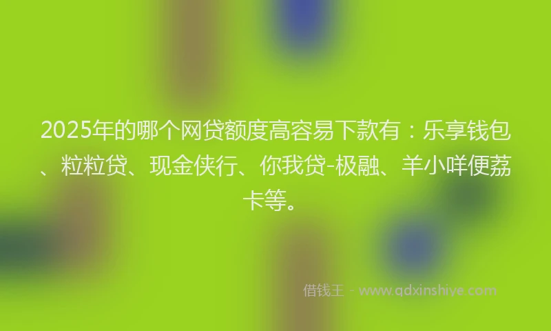 2025年的哪个网贷额度高容易下款有：乐享钱包、粒粒贷、现金侠行、你我贷-极融、羊小咩便荔卡等。