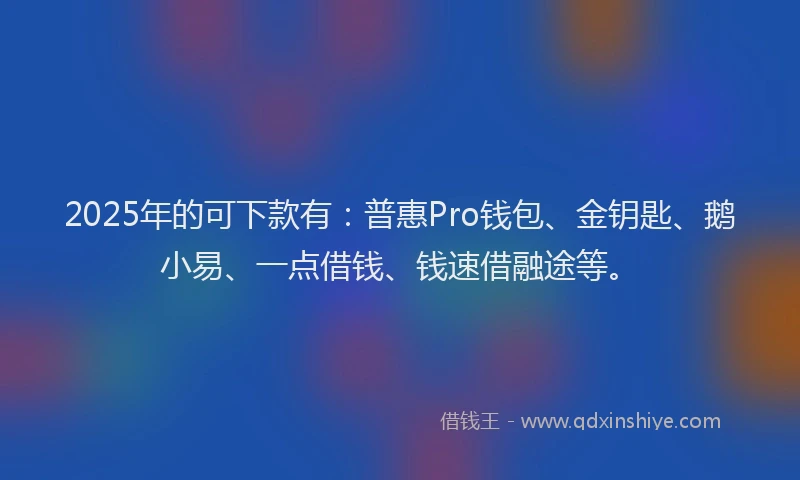 2025年的可下款有：普惠Pro钱包、金钥匙、鹅小易、一点借钱、钱速借融途等。