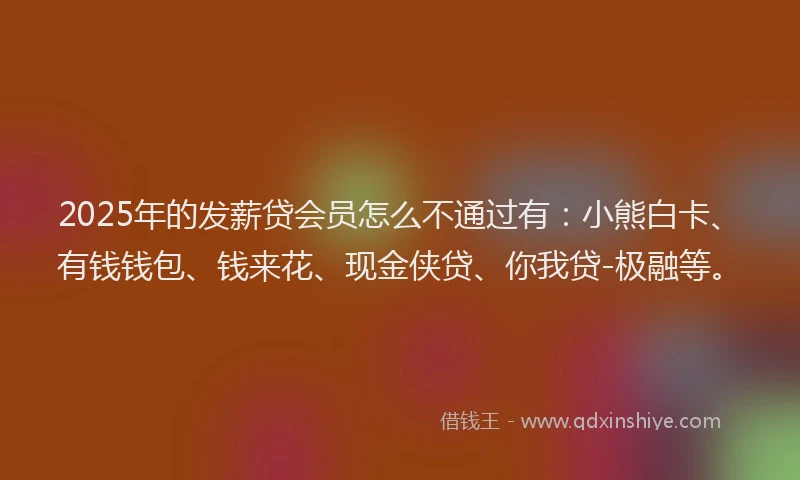 2025年的发薪贷会员怎么不通过有：小熊白卡、有钱钱包、钱来花、现金侠贷、你我贷-极融等。