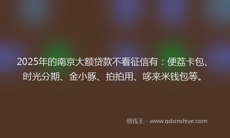 2025年的南京大额贷款不看征信有：便荔卡包、时光分期、金小豚、拍拍用、哆来米钱包等。