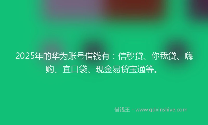 2025年的华为账号借钱有：信秒贷、你我贷、嗨购、宜口袋、现金易贷宝通等。