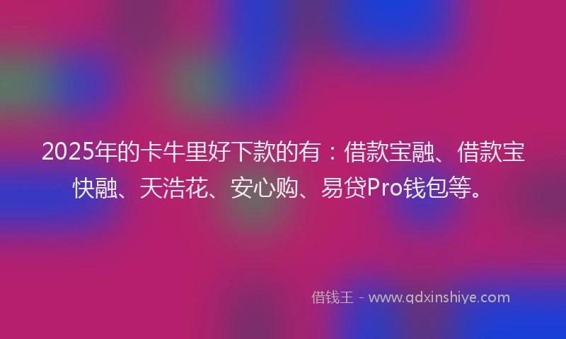 2025年的卡牛里好下款的有：借款宝融、借款宝快融、天浩花、安心购、易贷Pro钱包等。