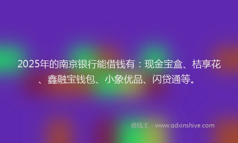 2025年的南京银行能借钱有：现金宝盒、桔享花、鑫融宝钱包、小象优品、闪贷通等。