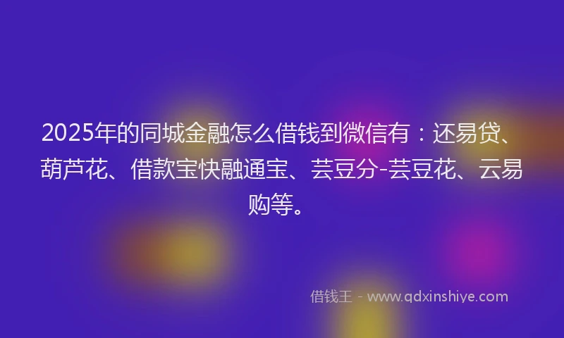 2025年的同城金融怎么借钱到微信有：还易贷、葫芦花、借款宝快融通宝、芸豆分-芸豆花、云易购等。