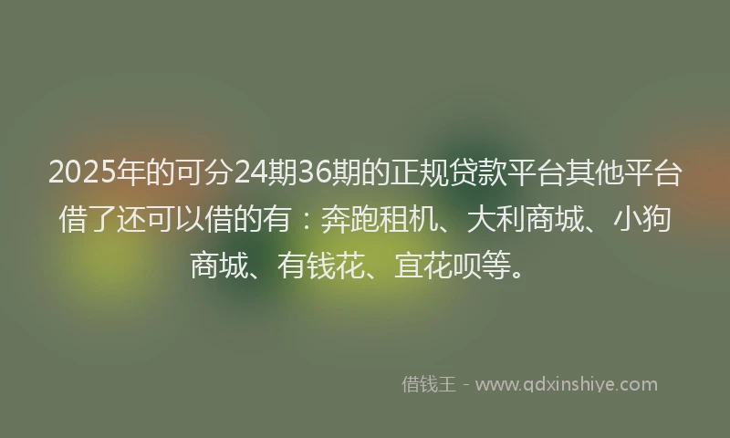 2025年的可分24期36期的正规贷款平台其他平台借了还可以借的有：奔跑租机、大利商城、小狗商城、有钱花、宜花呗等。