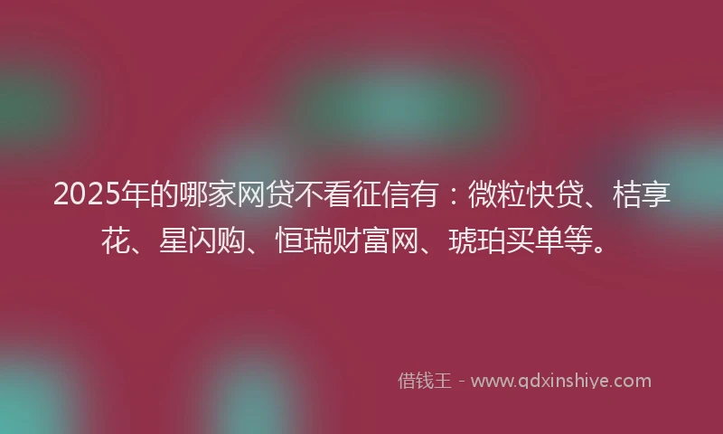 2025年的哪家网贷不看征信有：微粒快贷、桔享花、星闪购、恒瑞财富网、琥珀买单等。