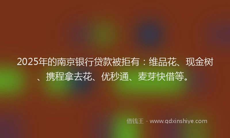 2025年的南京银行贷款被拒有：维品花、现金树、携程拿去花、优秒通、麦芽快借等。