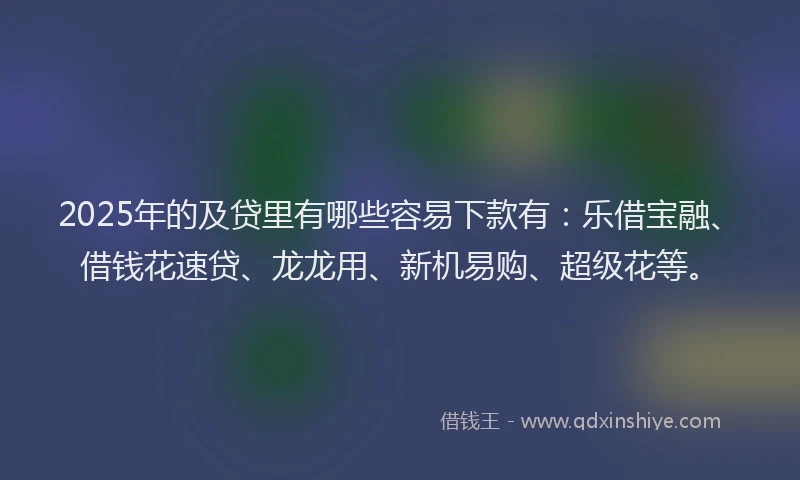 2025年的及贷里有哪些容易下款有：乐借宝融、借钱花速贷、龙龙用、新机易购、超级花等。