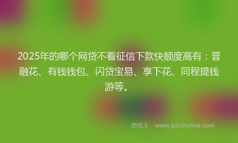 2025年的哪个网贷不看征信下款快额度高有：普融花、有钱钱包、闪贷宝易、享下花、同程提钱游等。
