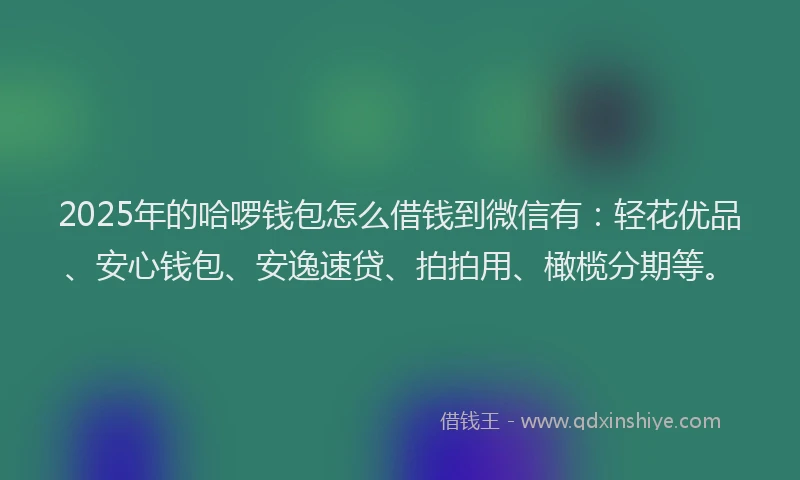 2025年的哈啰钱包怎么借钱到微信有：轻花优品、安心钱包、安逸速贷、拍拍用、橄榄分期等。