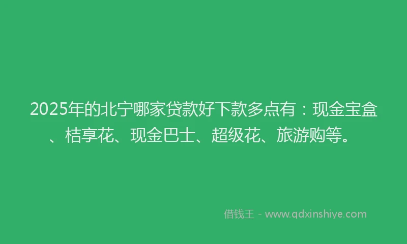 2025年的北宁哪家贷款好下款多点有：现金宝盒、桔享花、现金巴士、超级花、旅游购等。