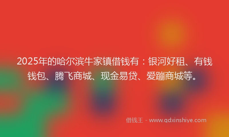 2025年的哈尔滨牛家镇借钱有：银河好租、有钱钱包、腾飞商城、现金易贷、爱蹦商城等。