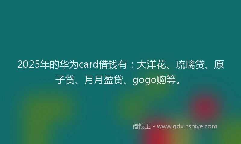 2025年的华为card借钱有：大洋花、琉璃贷、原子贷、月月盈贷、gogo购等。